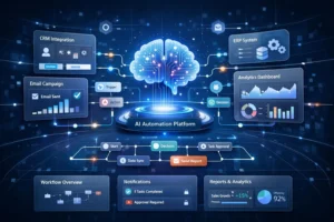 Intelligent workflows connecting AI, business applications, cloud systems, and enterprise operations